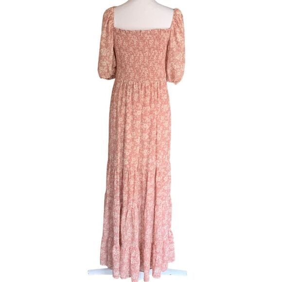 Altar’d State Floral Smocked Puffed Sleeve Square Neck Tiered Maxi Dress Sz S - Picture 3 of 12